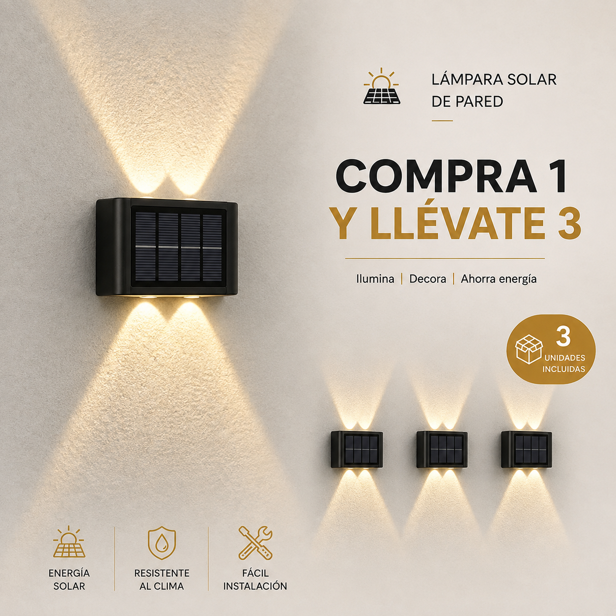 Lampada Solar de Pared Decorativa - Compre 1 y leve 3